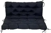 Waterproof Skin-Friendly Outdoor 2-3 Swing Cushion with 8 Ties & Backrest, 10cm Thick Soft Patio Furniture Cushion for Porch Swing, Garden Bench, Balcony(Black,39 * 39 * 3.9in)