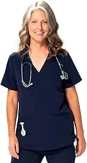 Dr. Woof Apparel Scrub Top for Women - 3 Pocket V-Neck Surgical Scrubs Tops - Short Sleeve Stretch Medical & Nursing Uniform Top for Ladies
