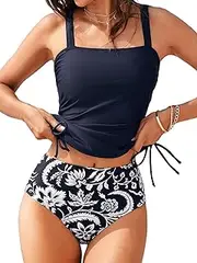 [CUPSHE] Women's Tankini Sets Square Neck High Waisted Two Piece Bathing Suits Adjustable Straps Drawstring Swimwear