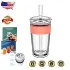 Sustainable 16oz Cold Cup - Stylish Double Wall Glass Tumbler with Lid & Straw