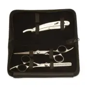 Barber Kit (Hair Cutting and Thinning Scissor and Razor), 7", Polished
