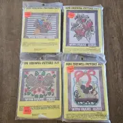 Mini Crewel Picture Kit Lot 4 Strawberry Terrarium Tennis Anyone Sewing Basket