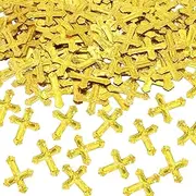 Gold Cross Foil Confetti, First Holy Communion Glitter confetti Cross Table Decortions for Baptism Thanksgiving First Communion Day Festival Decorations, Gold Glitter (30g)