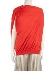 Red Cashmere Fine Knit Draped Shoulder Top