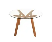 HomeStar Finland Modern Scandinavian Round Dining Table 110cm - Glass Top - Natural