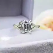 3.08 Ct Certified Emerald Cut Solitaire Off White Diamond 925 Silver Ring,