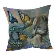 Mermaid and Butterflies Fantasy Painting Sea Monarch Cushion Cover