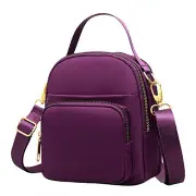 Women Nylon Multi-Pocket Crossbody Bag Lightweight Shoulder Bag Purple