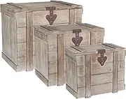 Household Essentials Antiqued Decorative Trunk, 3 Piece Set, Small, Medium and Large, Chinese Fir Panel and MDF, Smooth Backing and Metal Hinge Accent, Flat Top and Stay-Open Lid