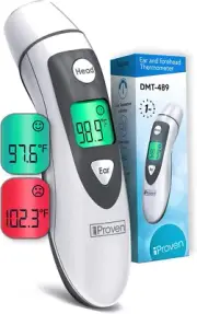 Iproven Thermometer for Adults Forehead and Ear - Fever Alarm, 1 Second Reading,