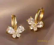 2CT Pear Shape Diamond Tiny Butterfly Drop Jewelry Earrings 14K Yellow Gold Over