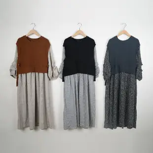 【MASTINA】假兩件特殊造型七分袖洋裝(黑 卡 灰/魅力商品)