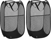 WD&CD 2PCS Laundry Baskets Foldable Pop Up Mesh Washing Basket Laundry Basket Bag Large Storage Basket Bin Laundry Hamper Toy Tidy Storage Organiser Organizer-Black