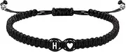 [Generic] Braided Initial Bracelets For Men | Handmade Rope Braided Bracelets Heart Design | Initial Charm Bracelet, Mens Initial Bracelet, Braided Drawstring Bracelet For Boys Girls