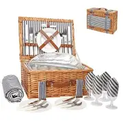 Wicker Picnic Basket Set for 4 Persons with 4 person-with blanket Blue