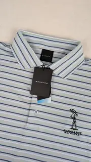 Dunning Golf Polo Mens Medium Blue Green Stripes Maxfli Coolmax w/Logo NWT