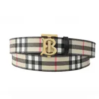 在飛比找PChome24h購物優惠-BURBERRY 經典 LOGO格紋帆布女用皮帶(卡其x黑)