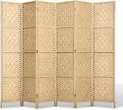 ZUNI Room Divider, 6 Panel Folding Wooden Privacy Screens, Tall Fabric Divider for Room Separation, 1.7Mx2.4M Partition Room Dividers Freestanding for Living Room, Bedroom, Office, Natural