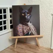 Miniature Dollhouse Shadow Box Art Handsome Black Cat Portrait Handmade