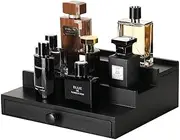 Fengligoo Black Wooden Cologne Organizer for Men - 3 Tier Wooden Perfume Display Stand with Drawer and Hidden Compartment for Organizing and Storing, Cologne Holder Shelf for Dresser