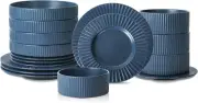 Lusso Stoneware Dinnerware Set, 16-Piece - Service for 4, Ash Blue