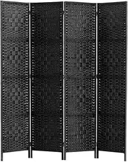 Artiss 4 Panel Room Divider, Folding Wooden Privacy Portable Screen Shelf Dividers Partition Wall Screens Home Pet Child Indoor Balcony Bedroom Furniture, Separator Water-Resistant Black