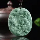 Real Grade A 100% Natural Green Jade Jadeite Lucky Dragon Tiger Oblong Pendant