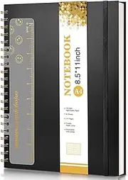 Gemuity A4 Spiral Notebook 8.5 x 11 inch – 110 Pages 100 GSM High-Quality Paper, with Transparent Ruler, Durable Plastic Cover & Expandable Inner Pocket for Study/Office Use