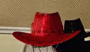 Red LED Cowboy Hat Adult One Size Sequined Material