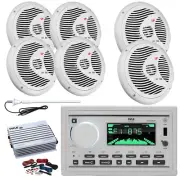 Pyle Marine Bluetooth Receiver, 4x 8'' + 2x 6.5" Speakers, Amp w/Kit, Antenna