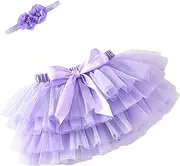 [Generic] Girls Christmas Dresses Size 8 Baby Girls Soft Tutu Skirt Party Carnival Toddler Girl Mesh Tutu Bowknot Skirt Hairband and Girls Dress (1-Purple, 2-3 Years)