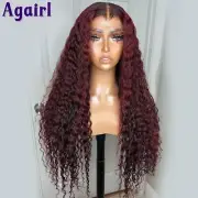 13X6 13X4 Lace Frontal Wigs Dark Red with Burgundy Human Hair Water Wave Wigs
