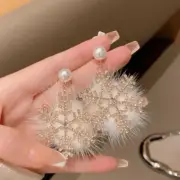 Snowflake faux fur rhinestone earrings