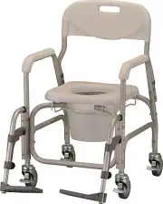Nova Deluxe Padded Shower Bath Chair Commode w/ Swing-Away Footrest & Wheels NEW
