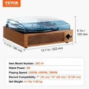 Bluetooth Vinyl Record Player 3 Speed Turntable with Built In 3W Speakers