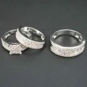14K White Gold 2.3Ct Round Lab-Created Diamond Engagement Wedding Trio Ring Set