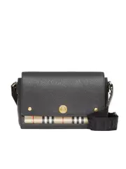 Burberry Leather and Vintage Check Note Crossbody Bag in Black