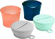 Boon Snug Toddler Snack Containers with Lids - Includes 2 Lids and 2 Baby and Toddler Spill Proof Cups for Snacks - Toddler Snack Cups for Home and Travel Essentials - Pink and Blue