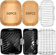 [YINGRACE] Hot Air Fryer Accessories for Tefal EY9018 5.2/3.1 L, Cecotec Cecofry DuoSize 9L, Two Sizes Dual Drawers, 6 Pieces with Silicone Mould, Cooking Grate, Baking Paper for Hot Air Fryer