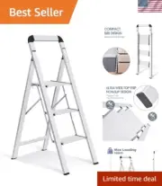 Multi-Purpose 3-Step Lightweight Ladder with Anti-Slip Design - Silver Finish