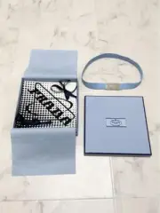 PRADA Polka dots Triangular Logo Scarf White Black Cotton Black White Box