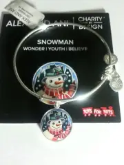 Alex And Ani SNOWMAN Bangle Bracelet BOX New W/Tag Card Shiny Silver Charm