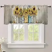 Art Studio 54x18 Inches Sunflower Butterfly Window Treatment Valance Plant Vintage Kitchen Blackout Drapes Bathroom Bedroom Living Room Polyester Fabric Curtains Decorations Supplies