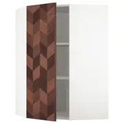 METOD corner wall cabinet with shelves, white Hasslarp/brown patterned, 68x37x100 cm