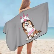 Cute Corgi Dog as A Unicorn Corgicorn Microfiber Beach Towel