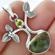 Tree of Life Turkish Rainforest Chrysocolla & Peridot 925 Silver Pendant P-1420
