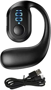 Aswalling Digital Display Single Ear Hanging Ear Bluetooth Headset Open Bluetooth 5.3 Wireless Headset Earphone Easy Install Easy to Use Black