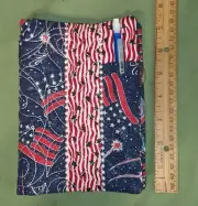 Quilted Book Cover, Notebook, MechanicalPencil American Flag Fireworks Patriotic