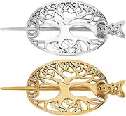 DELORIGIN 2 Colors Hair Clips Celtic Knot Pin BarrettesTree Of Life Silver Gold Hairpins Shawl Pins Hair Metal Slides Clip Viking Jewelry Minimalist Barrettes Accessories for Women Gift