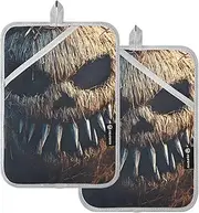 AIXIWAWA Halloween Scarecrow Pot Holders 2 Pack, Insulated Heat Resistant Hot Pads Oven Mitts with Pocket for Kitchen Cooking Baking 7x9.8 in